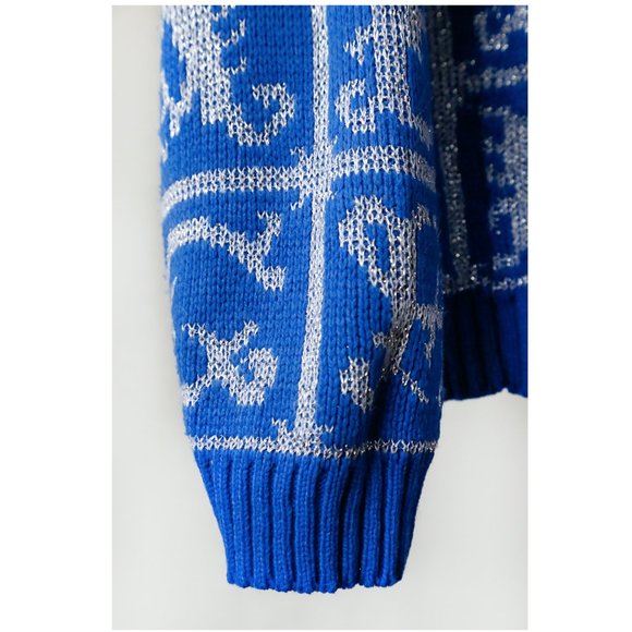 Vintage ADELE 80s 90s Blue White Alphabet Letters Sweater - Picture 8 of 9